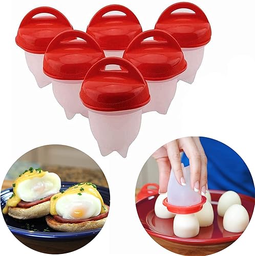 LANJILIFE Olla para huevos  Huevos duros sin cáscara, juego de 6 unidades de cocina de silicona antiadherente para cocer huevos, huevos hervidos de