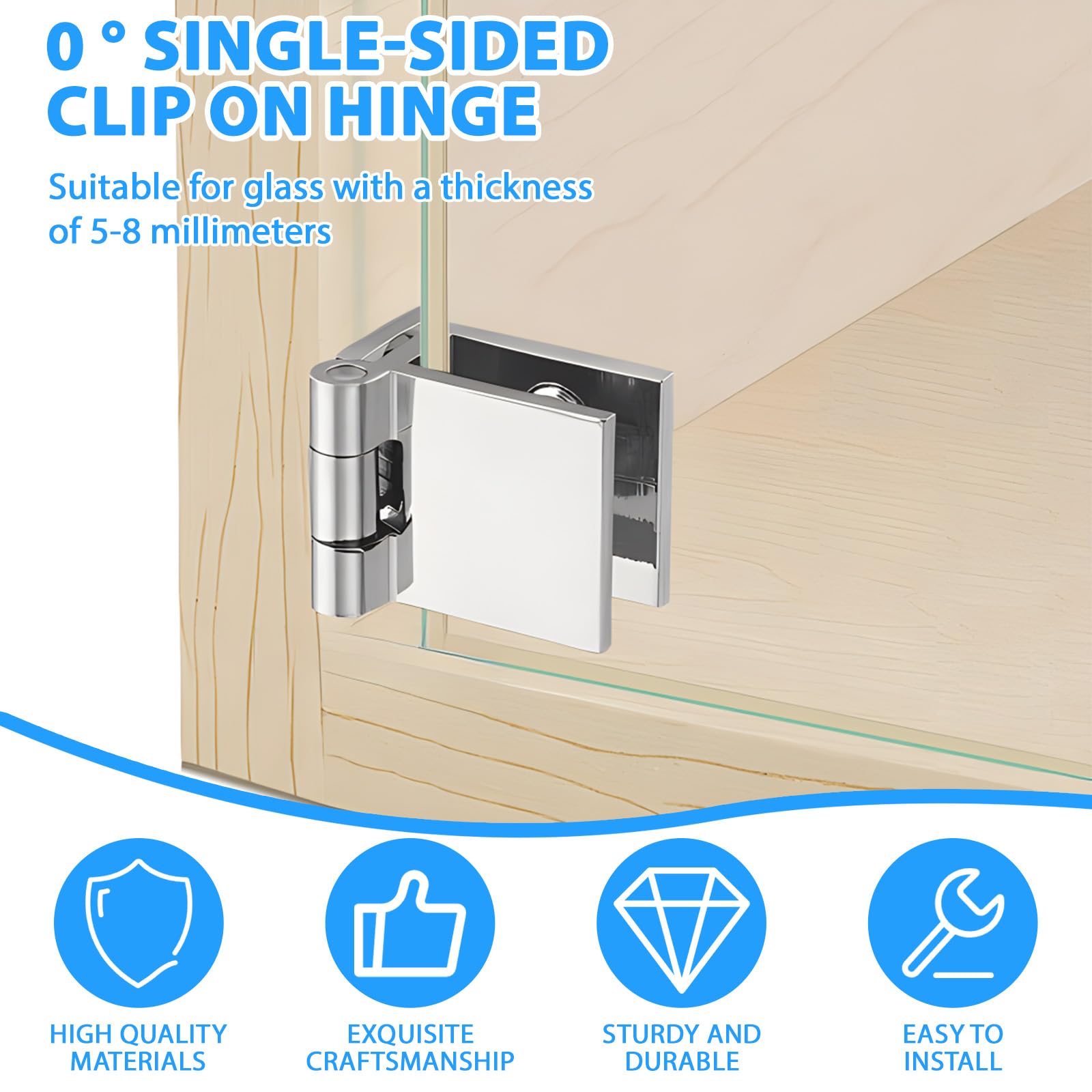 Vidrio con Bisagra, 4pcs Inoxidable Cristal Bisagras Puertas Abrazadera de Vidrio Bisagra de Puerta para Vitrinas para Puerta, Puerta de Gabinete, Adecuado para 5-8mm Vaso