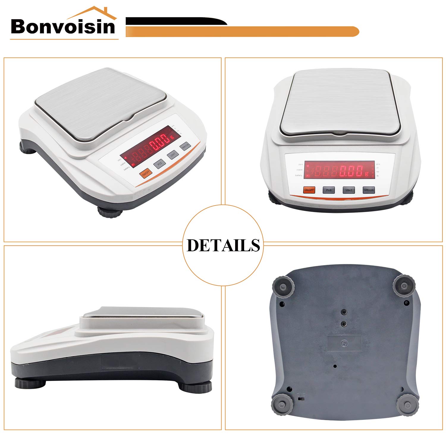 Bonvoisin Balanza de Laboratorio de Precisión de 10mg/0.01g Báscula Digital Electrónico Multifuncional para Cocina, Joyería, Oro, Hogar, Científica (500g, 0.01g)