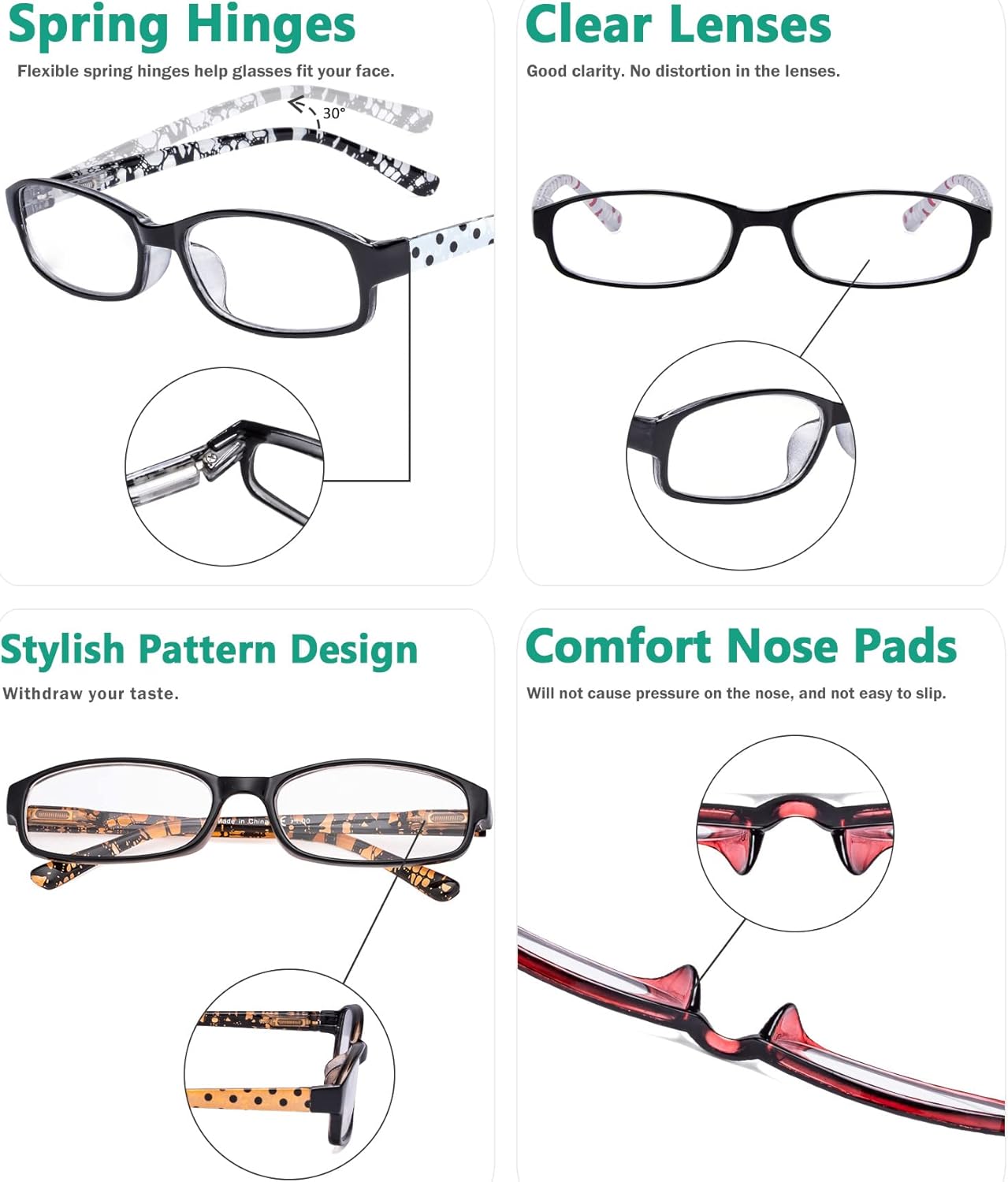 Eyekepper 5 Pack Ladies Reading Glasses with Polka Dots Patterned Temples for Women Reading