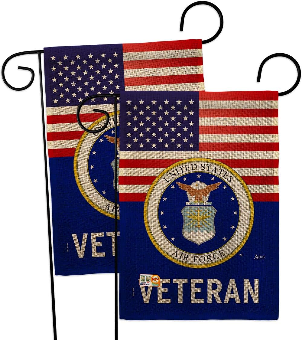 US Air Force Veteran Burlap Garden Flag - 2pcs Pack Armed Forces USAF United State American Military Retire Official - House Decoration Banner Small Yard Gift Double-Sided Made in USA 13 X 18.5