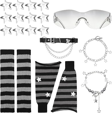 Y2k Accessories for Women, Set Included Y2k Purse, Silver Star Hair Clips, Star Bracelet, Y2k necklace and Y2k Sunglasses, Grunge Accessories for Most People