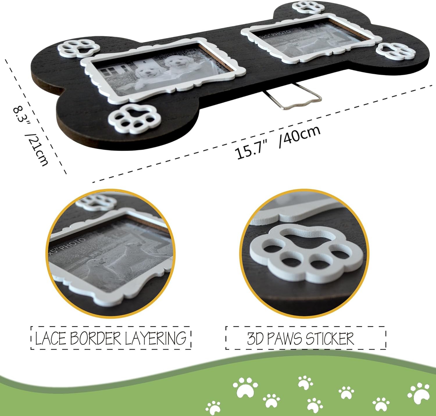 Dog Memorial 3.5x5 Inches Bone Shaped Double Picture Frame - Pet Passing Away Sympathy Gift with Paw Print - Bereavement Sympathy Decor for Loss of Dog - Image 3