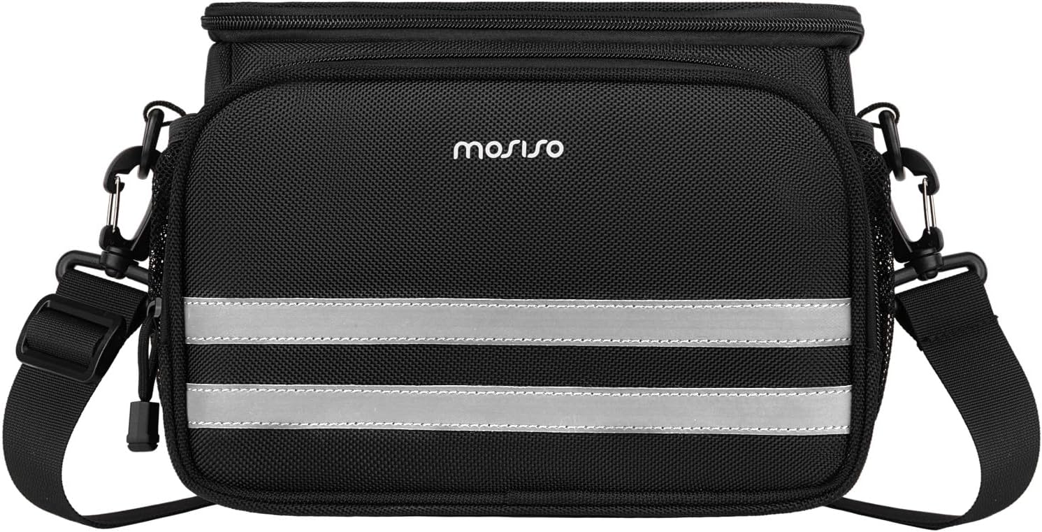 MOSISO Bike Handlebar Bag, Waterproof Handbag Phone Bag with Detachable Shoulder Strap&Rain Cover, Cycling Accessories Tools Pouch Screen Tube Bicycle Bags for Road Mountain Cycling, Black