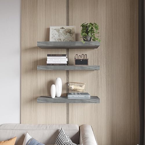 Miniatura 5 de Estantes flotantes de 24 pulgadas, estante de pared de madera maciza, almacenamiento para dormitorio, sala de estar, juego de 2, estantes de pared