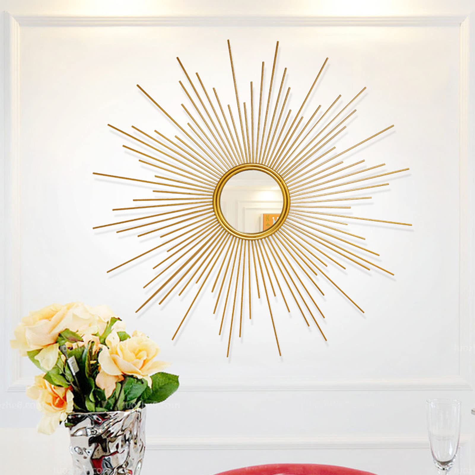 Sunburst Spiegel für Wanddekor, Starburst Gold Wandspiegel, runder Metall Dekorativer Akzentspiegel, für Esszimmer, Wohnzimmer, Flur Veranda,60cm(24inch)