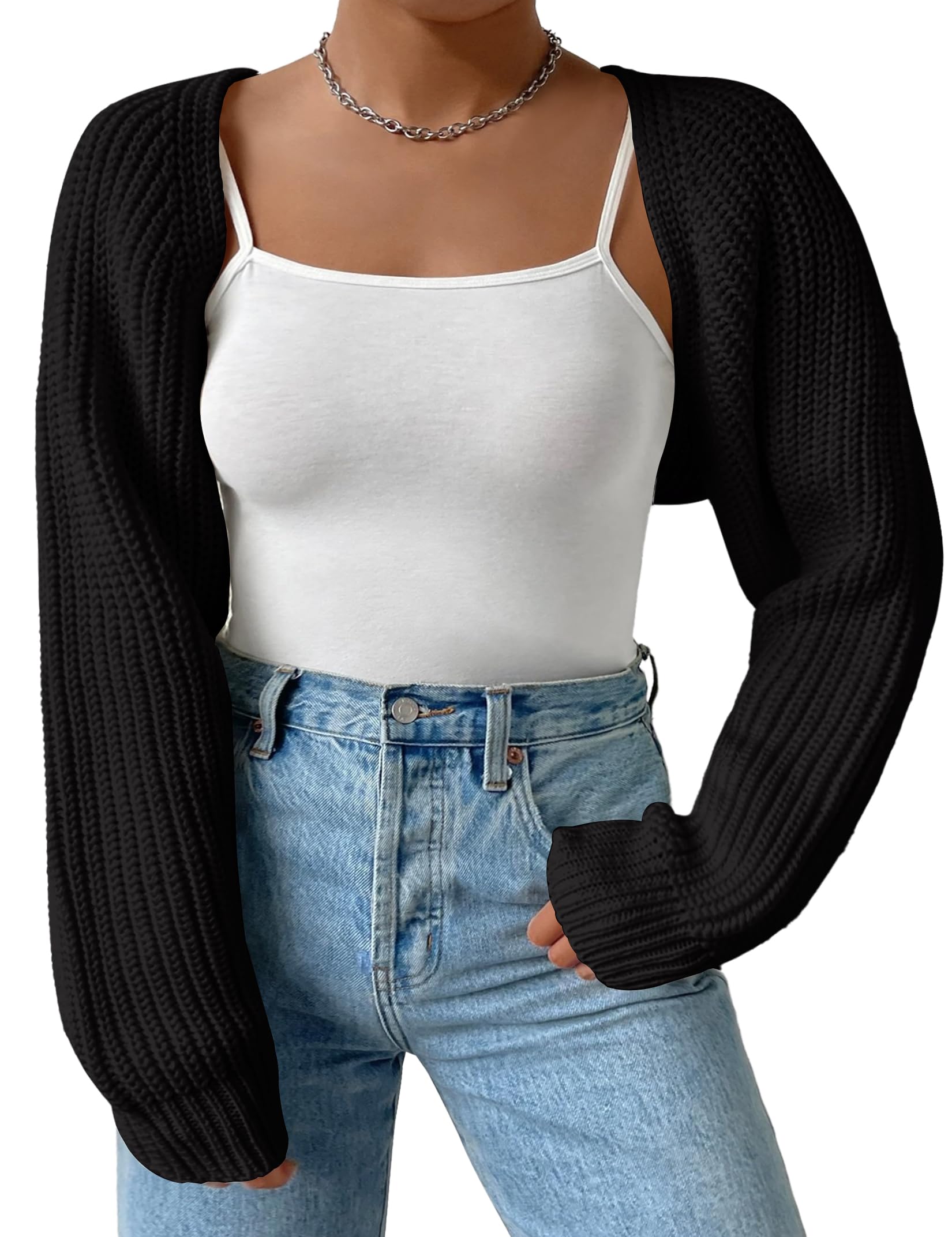 Plus Size Womens Long Sleeve Open Front Crop Cardigan Drop Shoulder Shrug Oversized Ribbed Knit Bolero Sweater