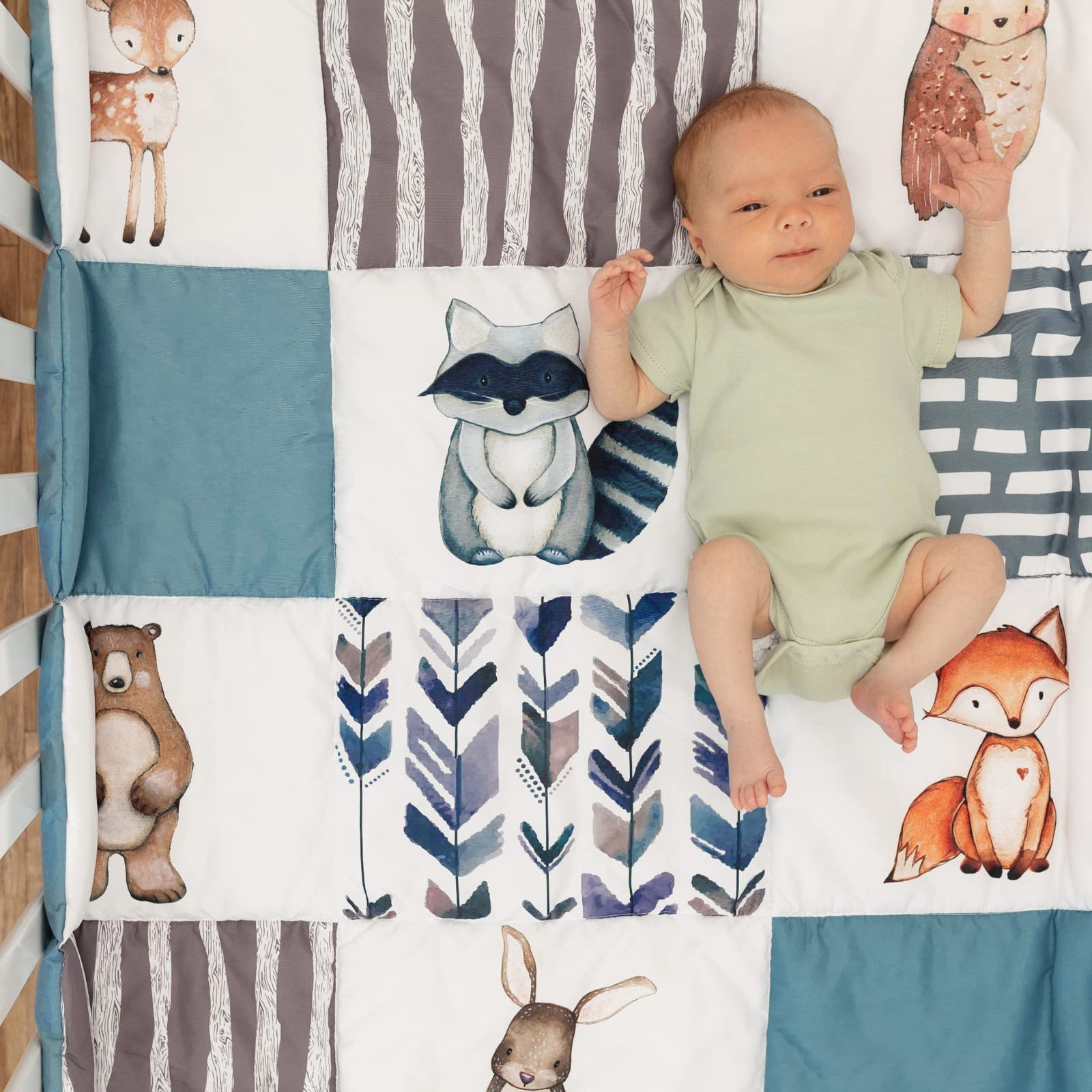 Baby Blanket PINNKKU 3-Piece Woodland Forest Animals Mini Crib