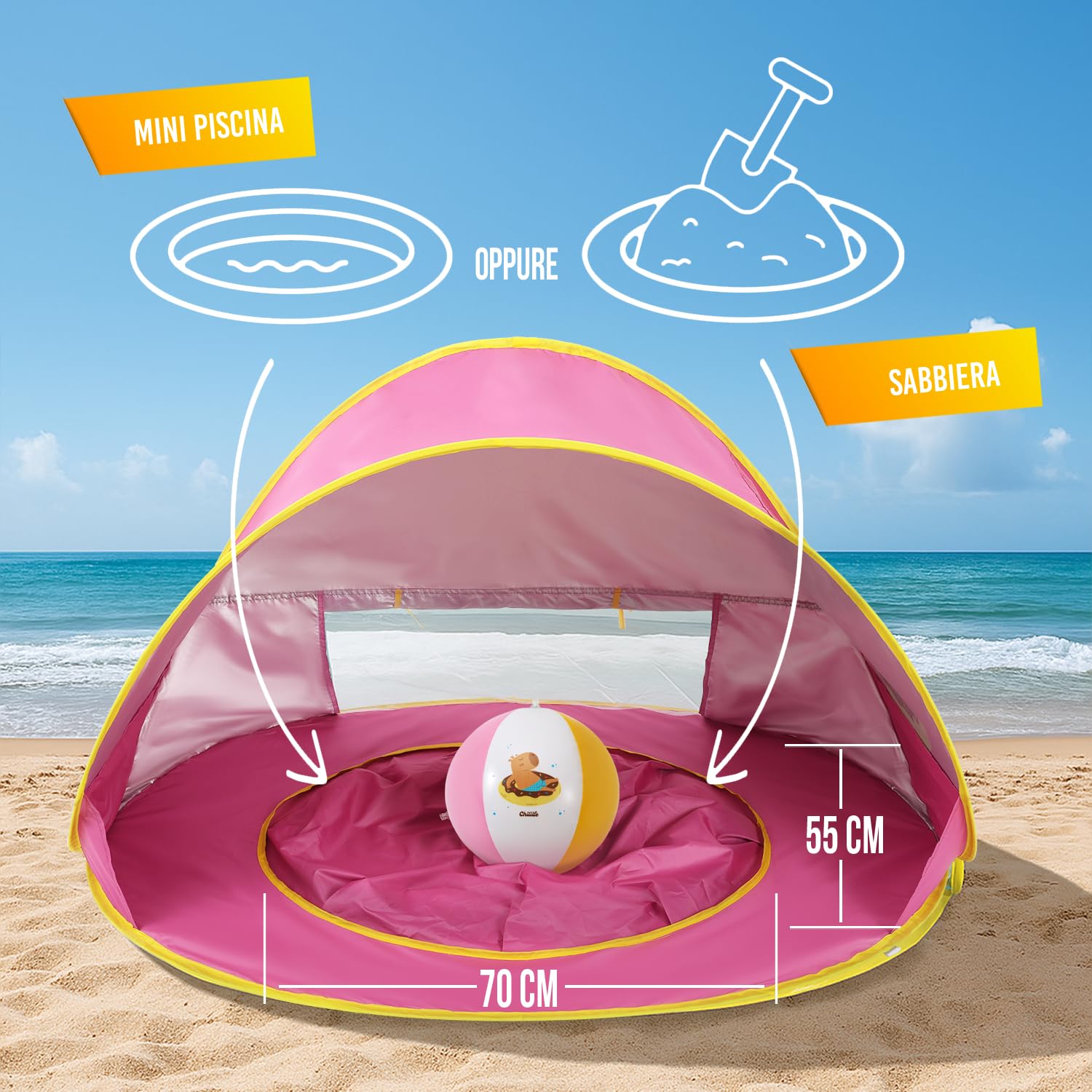 Chillife Namiot plażowy typu pop-up, przenośny namiot plażowy z ochroną UV i wiatrem, na plażę, zintegrowana piaskownica, basen I torby do przechowywania, zamek błyskawiczny dla 2 osób
