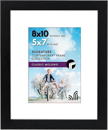 Americanflat Portarretratos color negro de 8 x 10 pulgadas, para foto de 5 x 7 pulgadas con paspartú u 8 x 10 sin, madera artificial, cristal