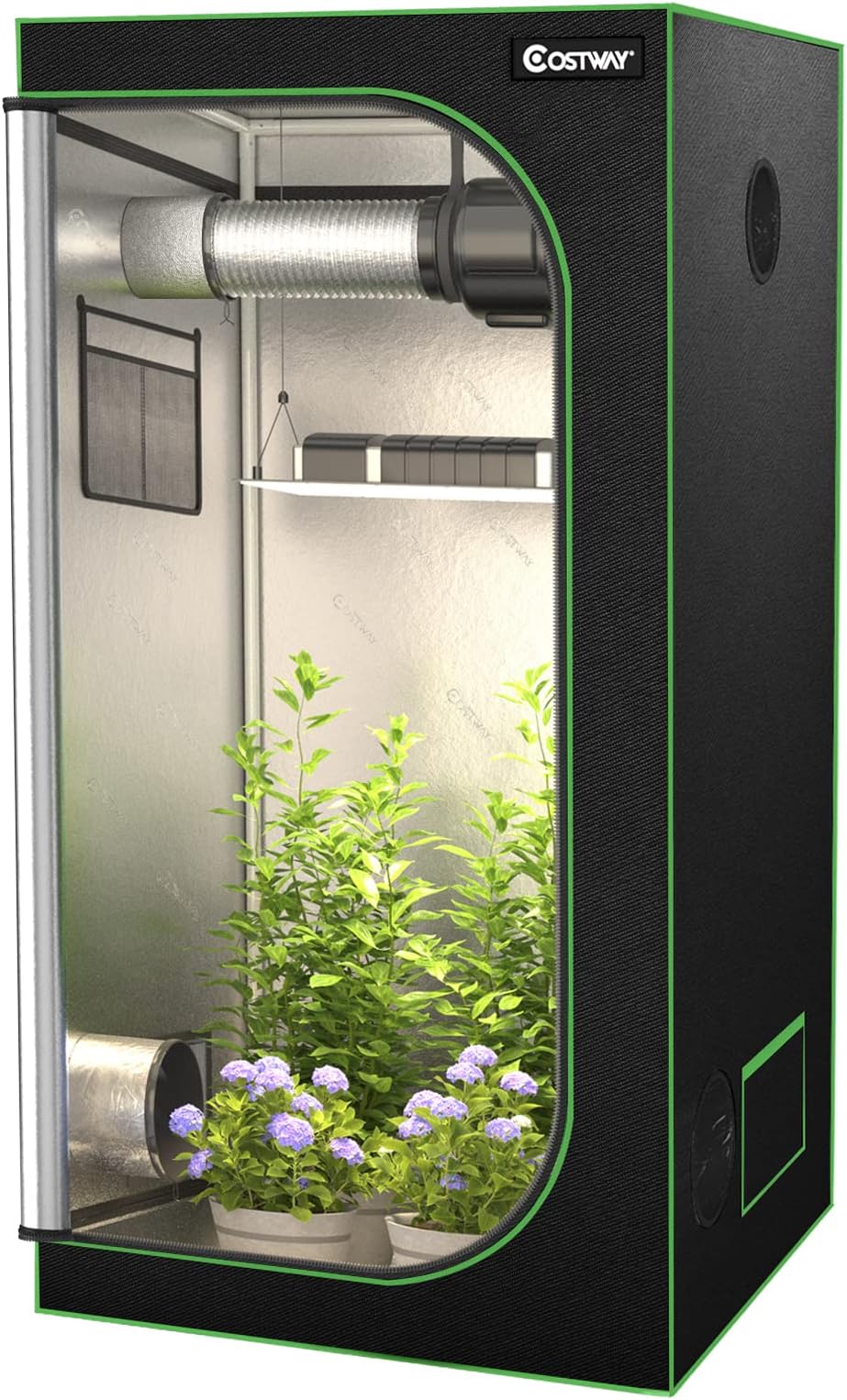 COSTWAYGrow Tent, 36"x36"x72", Indoor Grow Room with Observation Window, Removable Floor Tray, Ventilation Duct Port, 600D Mylar Hydroponic Dark Room for Patio, Garage