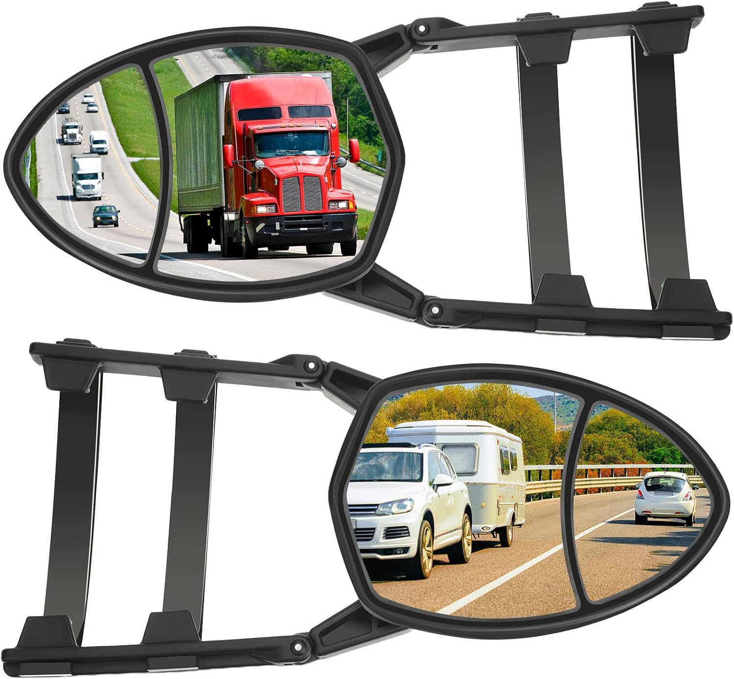 2 Pieces Black Clamp-On Towing Mirrors - Car Mirror Extenders, Clip-On Universal Extensions for Vehicle, Car, Truck, Trailer - Accessories