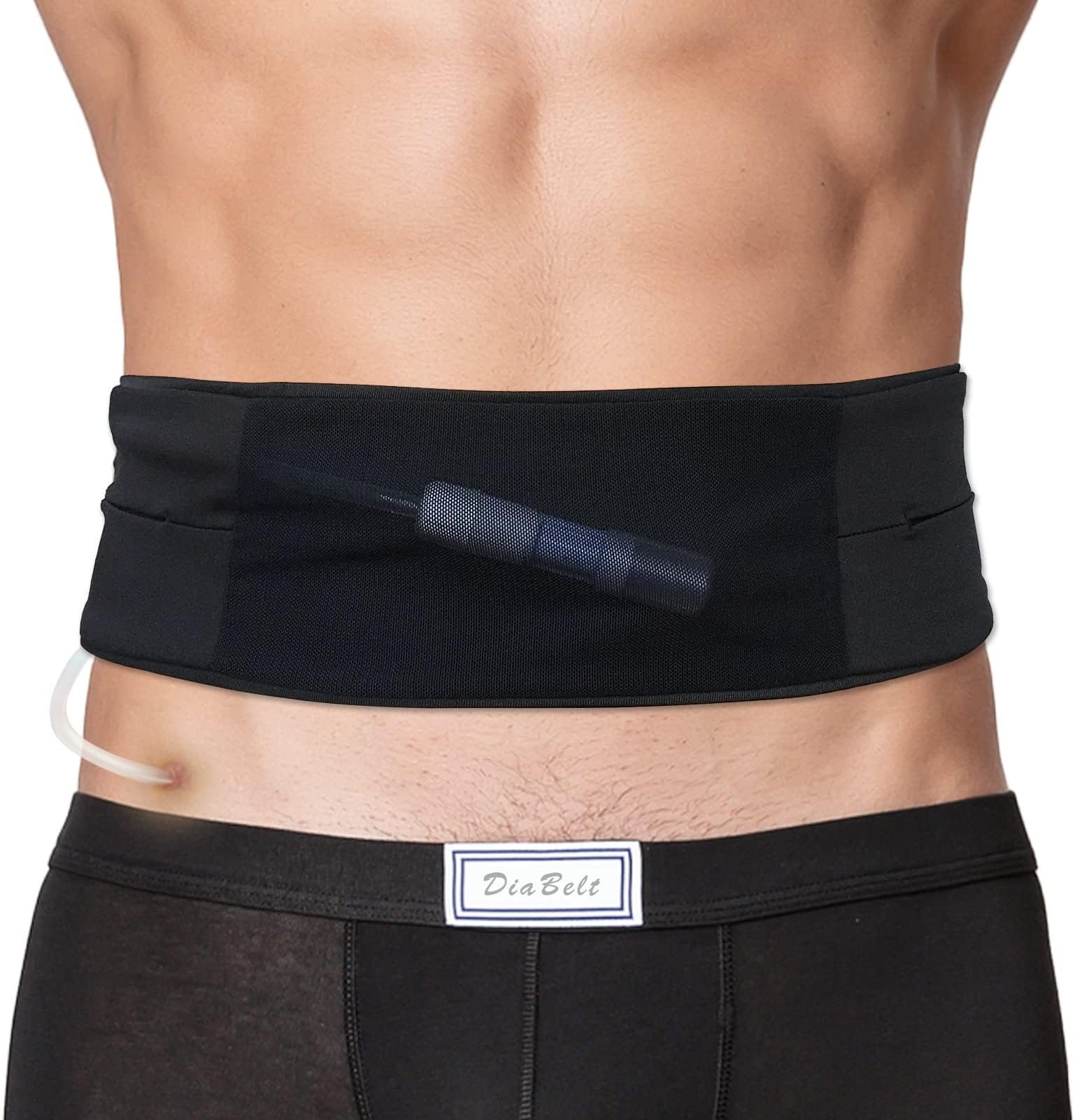 Breathable Peritoneal Dialysis Belt with Mesh Pouch PD Catheter Transfer Set Holder Accessories with Slits for G-Tube Feeding Tube Peg Tubing Stomach Women Men Adults Black