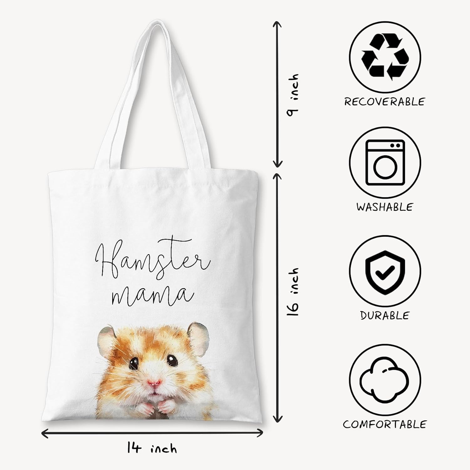 Hamster Mama Canvas Tote Bag for Women, Cat Lovers Gift for Cat Mom, Birthday Christmas Cute Hamster Gifts For Women, Tote Bag for Work College Travel. (103) - Image 4
