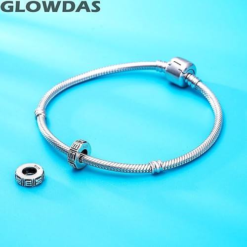 Vista 3 de GLOWDAS Dijes espaciadores de letras iniciales A-Z, plata de ley 925 antigua con 26 cuentas tope de goma del alfabeto, se adapta a pulseras DIY