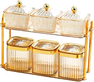 Storage Jars for Snacks Serving Platter Refillable Nuts Candy Container Dried Fruit Tray for Home Events, Square Gold