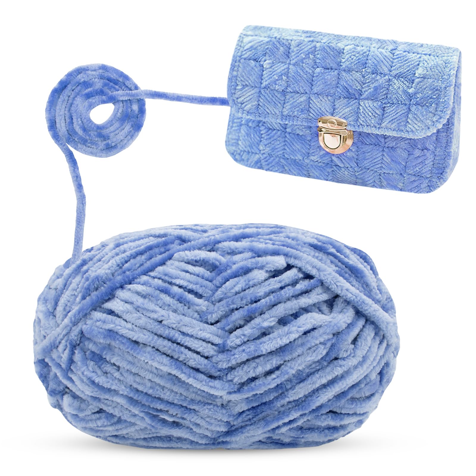 LEREATI Chunky Chenille Yarn for Crochet 100g 80m Fluffy Velvet Yarn for Crocheting and Knitting, Soft Knitting Yarn for Blankets, Bag, T Shirt, Sock, Hat, Scarf (1 Skein, Sky Blue)