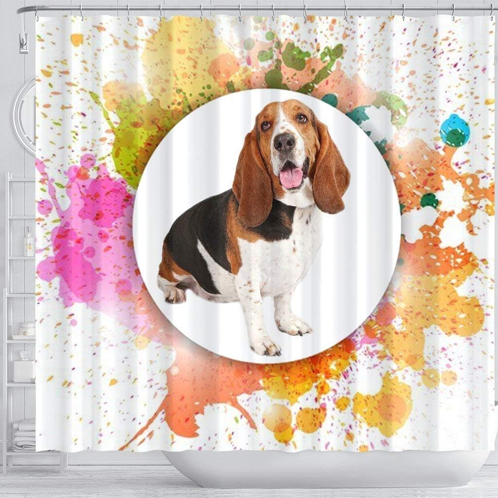 Colorful Basset Hound Dog Print Shower Curtain