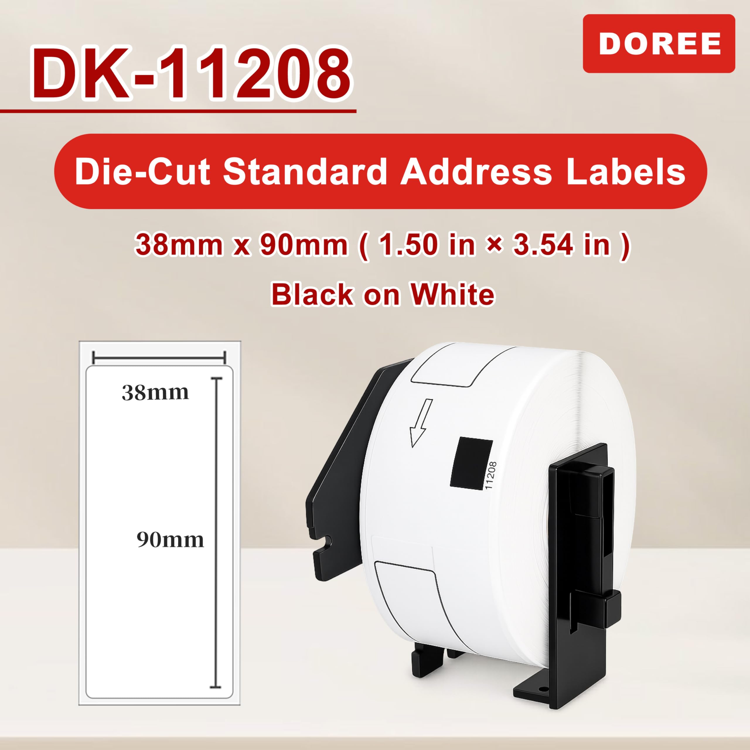 DOREE 5 Rouleaux DK-11208 Étiquettes d’Adresse, compatibles avec Brother DK-11208, 38 x 90mm, Pour imprimantes d’étiquettes Brother QL-500,QL-570,QL-700,QL-800,QL-1050,QL-1100(400 étiquettes/rouleau)