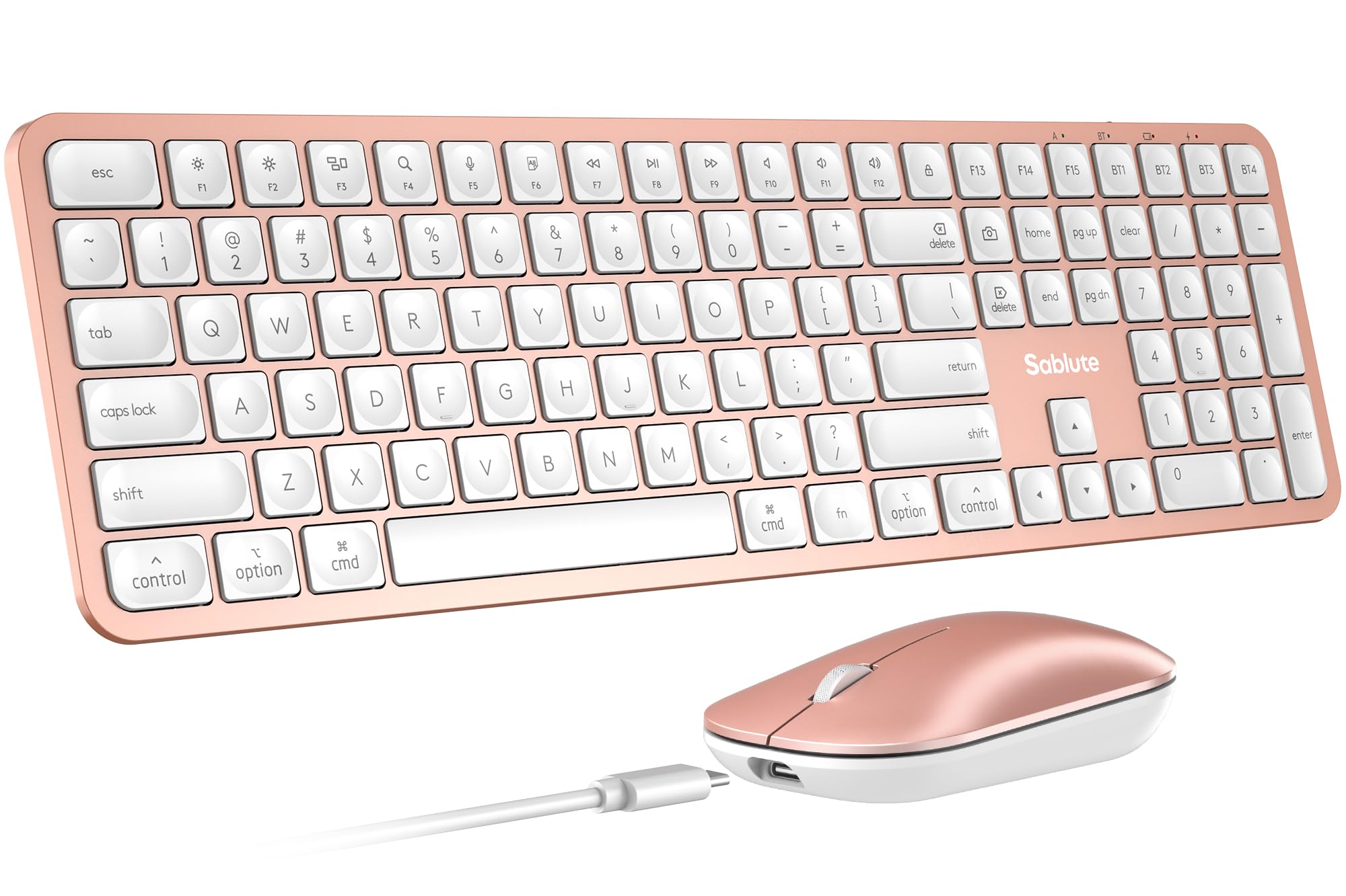 Photo 1 of **MISSING MOUSE***
SABLUTE Bluetooth Keyboard and Mouse for Mac, KMA2 Rechargeable Full Size Wireless Combo, Quiet Scissor Keys, 3 Multi-Device Connection, Metallic Texture, Compatible for Mac, MacBook, Rose Gold