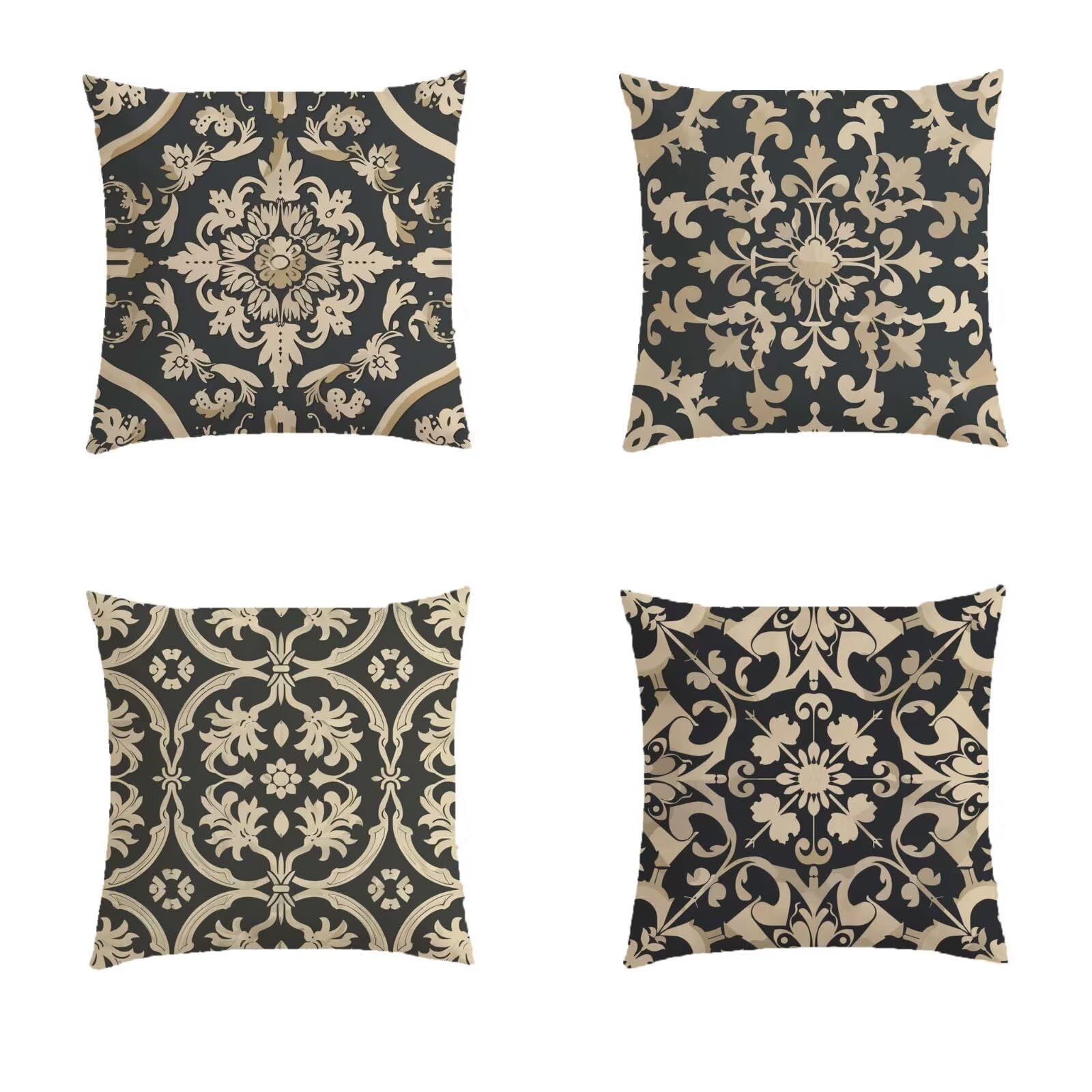 Housse coussin exterieur bohème taie oreiller 50x50cm salon de jardin imperméable lot de 4