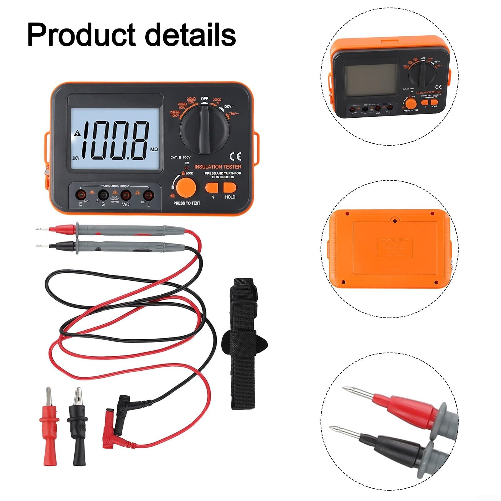Tester digitale di isolamento 250V 500V 1000V DC Megohmmetro con display LCD Spegnimento automatico per test di cavi elettrici