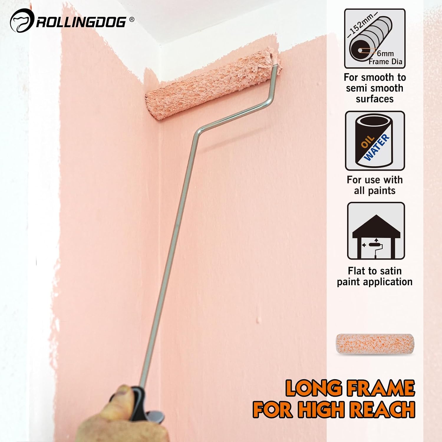 ROLLINGDOG 6 inch Long Paint Roller | Microfiber Rollers for Painting Walls and Ceilings, for Smooth to semi Smooth Surfaces