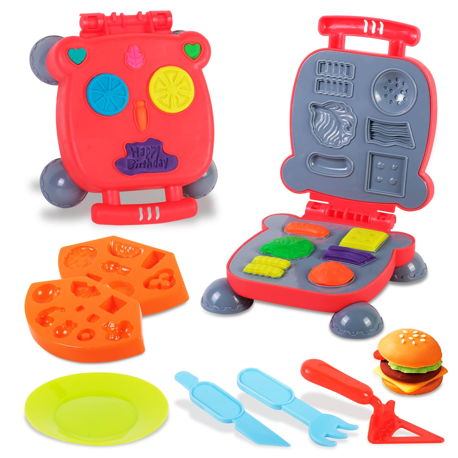 JiosdoPlaydough Set for Kids, 7 Pcs Burger Barbecue Set, Playdough Tools and Cutters, Play Dough Tools, Plastic Playdough Accessories, Kitchen Creations Educational Toy Gift for Toddlers