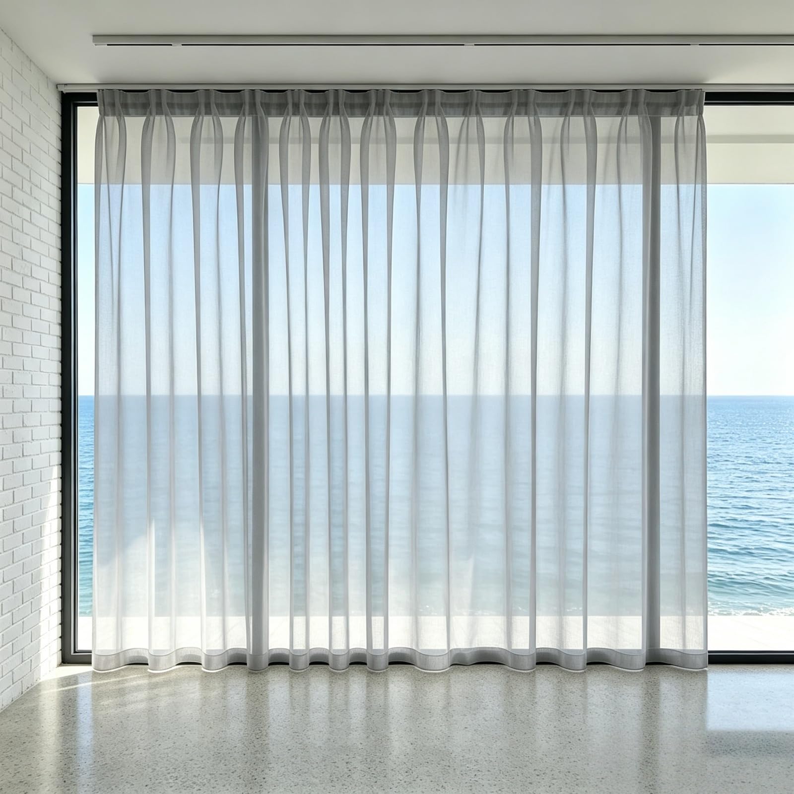 FEIJDON Sheer Curtains 145 x 195 cm Protect Privacy Net Voile Privacy Curtains Sheer – Energy-Saving Panels with UV Light for Kitchen, Patio, Hotel, Grey