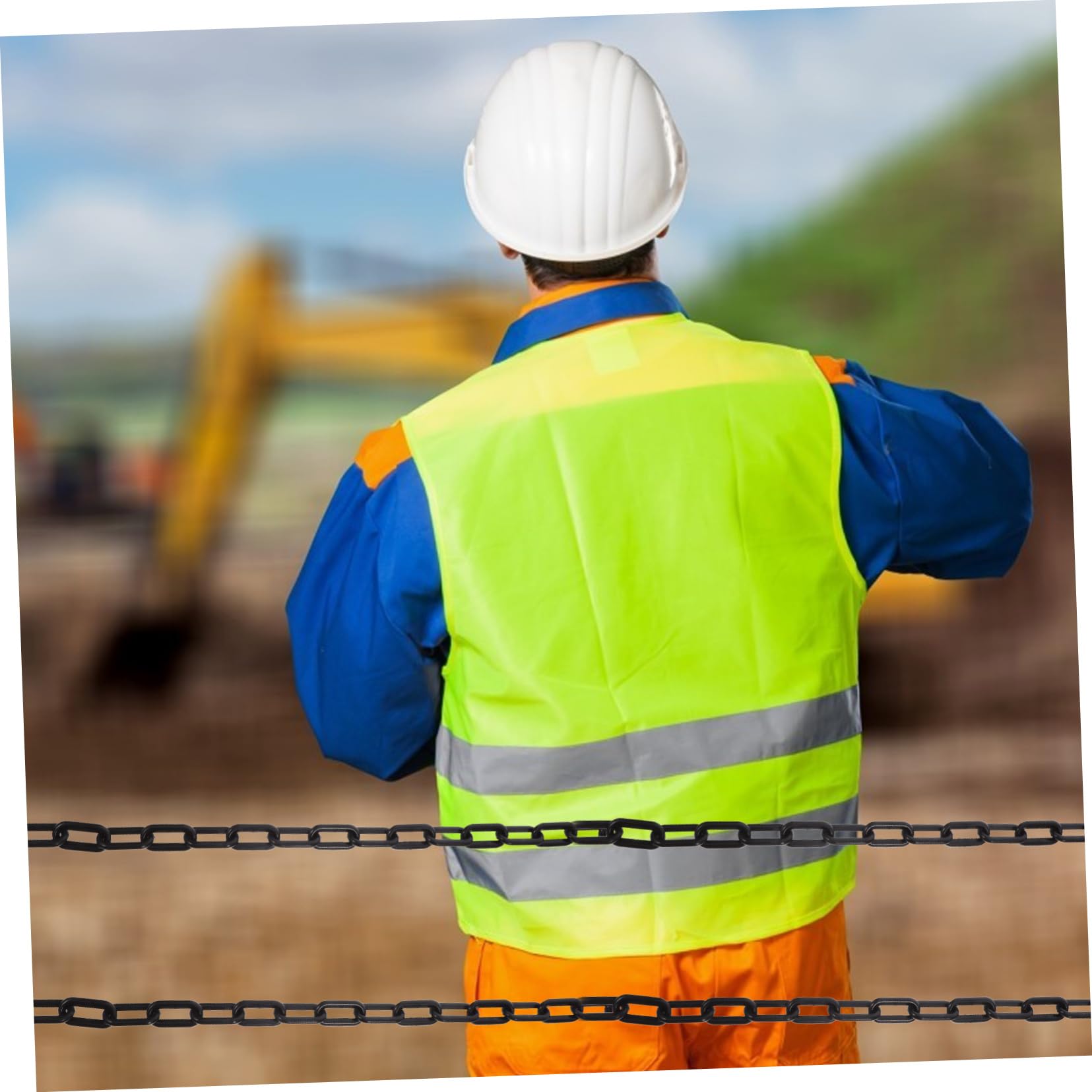 Cadena de plástico negra de 10 m con tira llamativa para control de tráfico y aparcamiento, fácil de usar, ideal para uso en exteriores