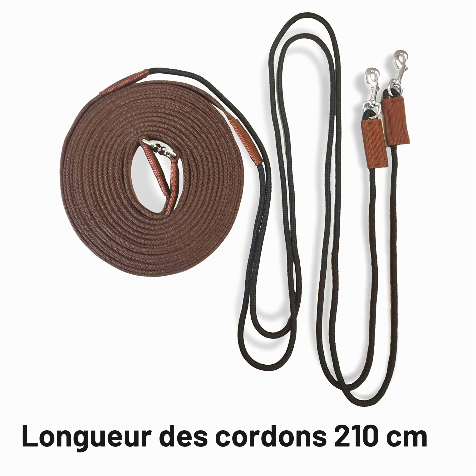 Laisse double longe pour cheval, idéale pour le travail au sol, pour la gymnastique, longueur : 16 m (1 double longe marron)