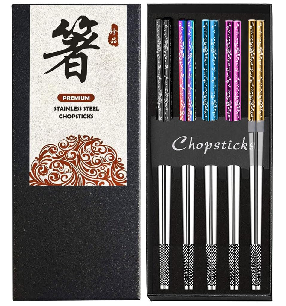 Titanium Stainless Steel Chopsticks, 5-Pair Set