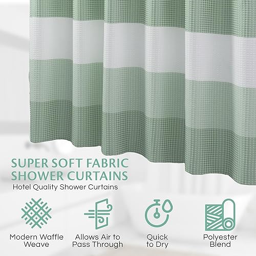 Miniatura 10 de Dainty Home Cortina de ducha con tejido de gofre, patrón de rayas degradadas en rubor, 70 x 72 pulgadas, mezcla de poliéster resistente al agua,