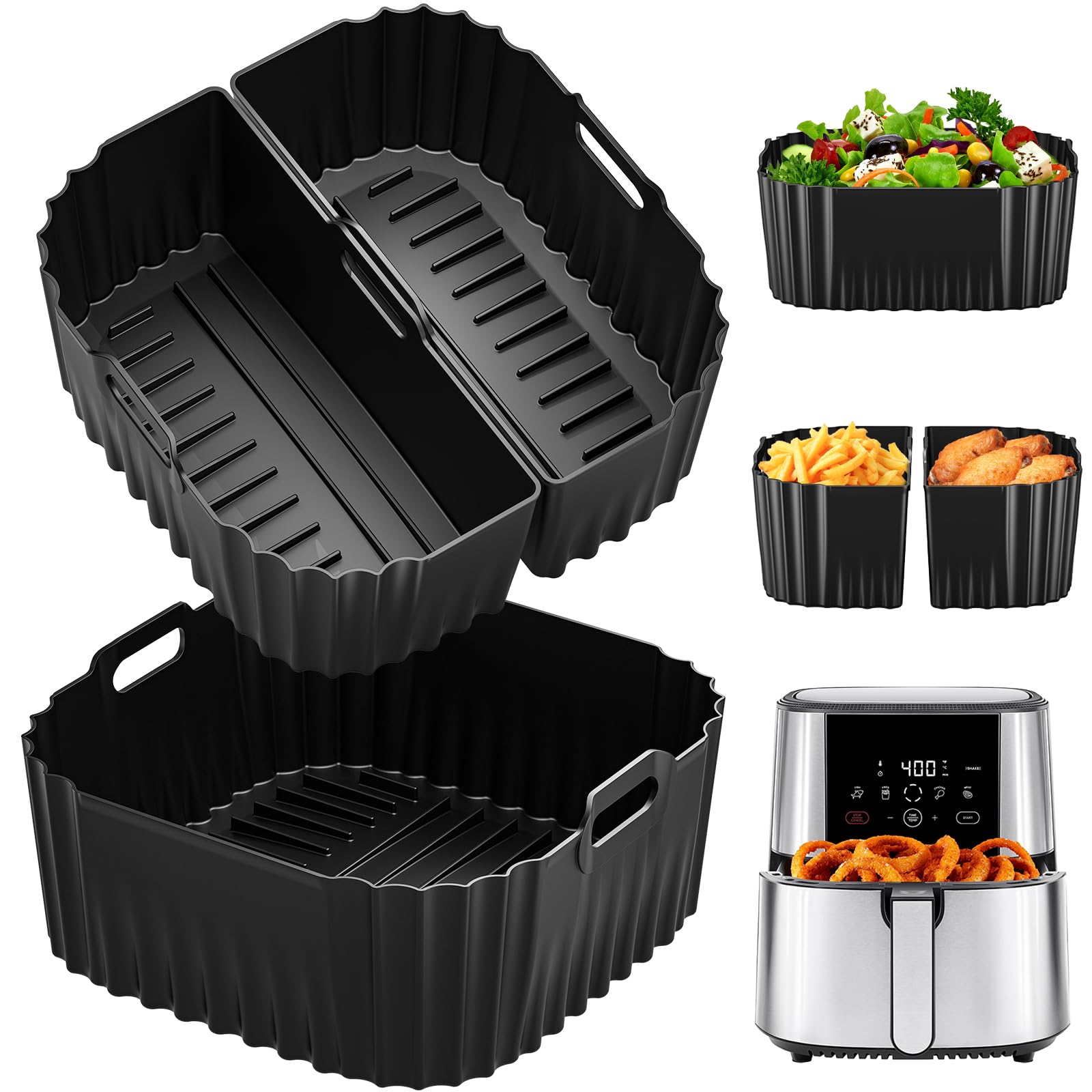 Photo 1 of Air Fryer Silicone Liners Square for Chefman 8QT Air Fryer, 3 Pack Reusable Silicone Pot Baking Accessories for Instant, Nuwave, Gourmia and other 8QT to 10QT Large AirFryer, 2 In 1 Liners