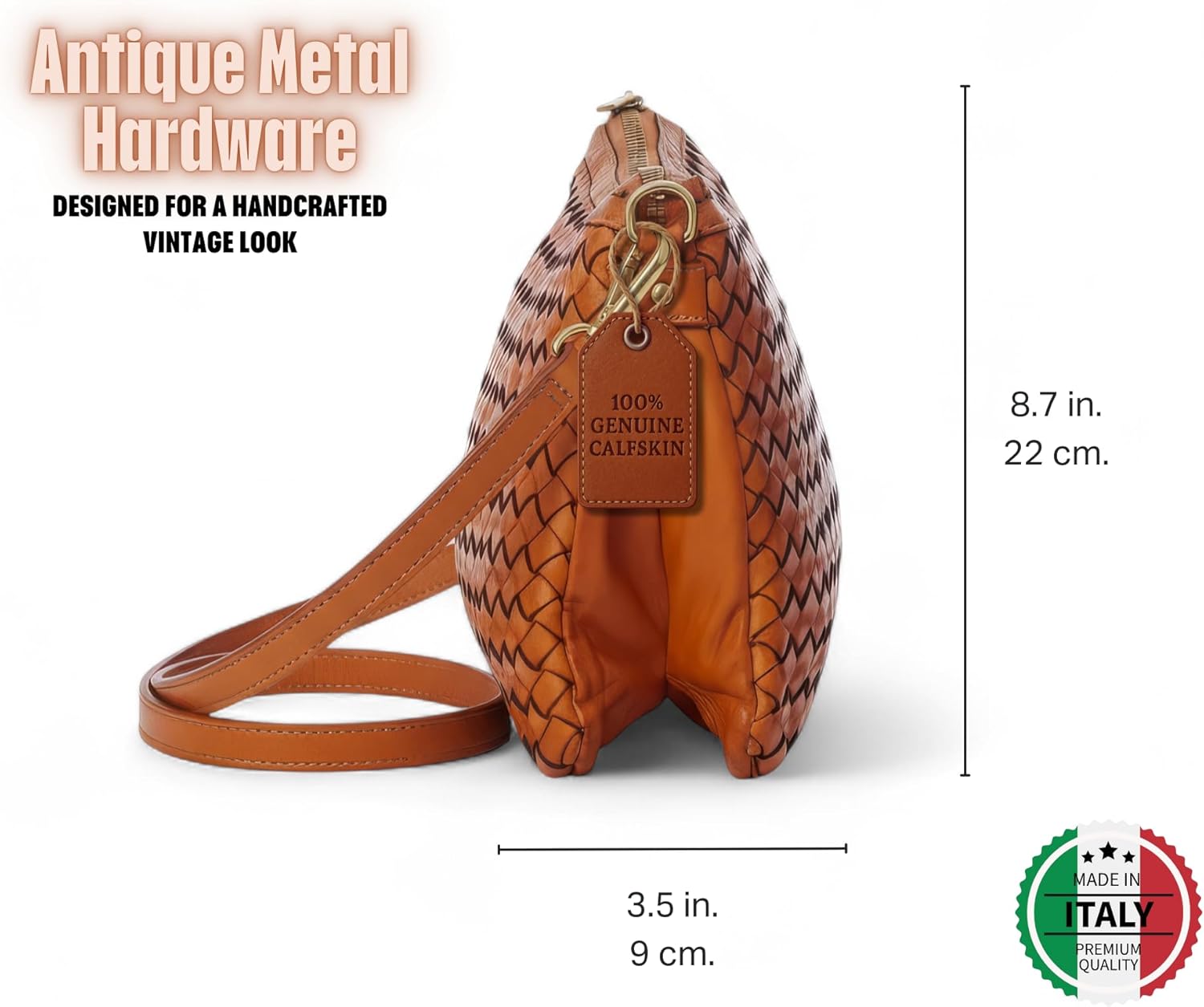 Italian Genuine Leather Crossbody Bag for Women - Handcrafted Calfskin Italian Leather Purses for Women Adjustable Strap - Image 7