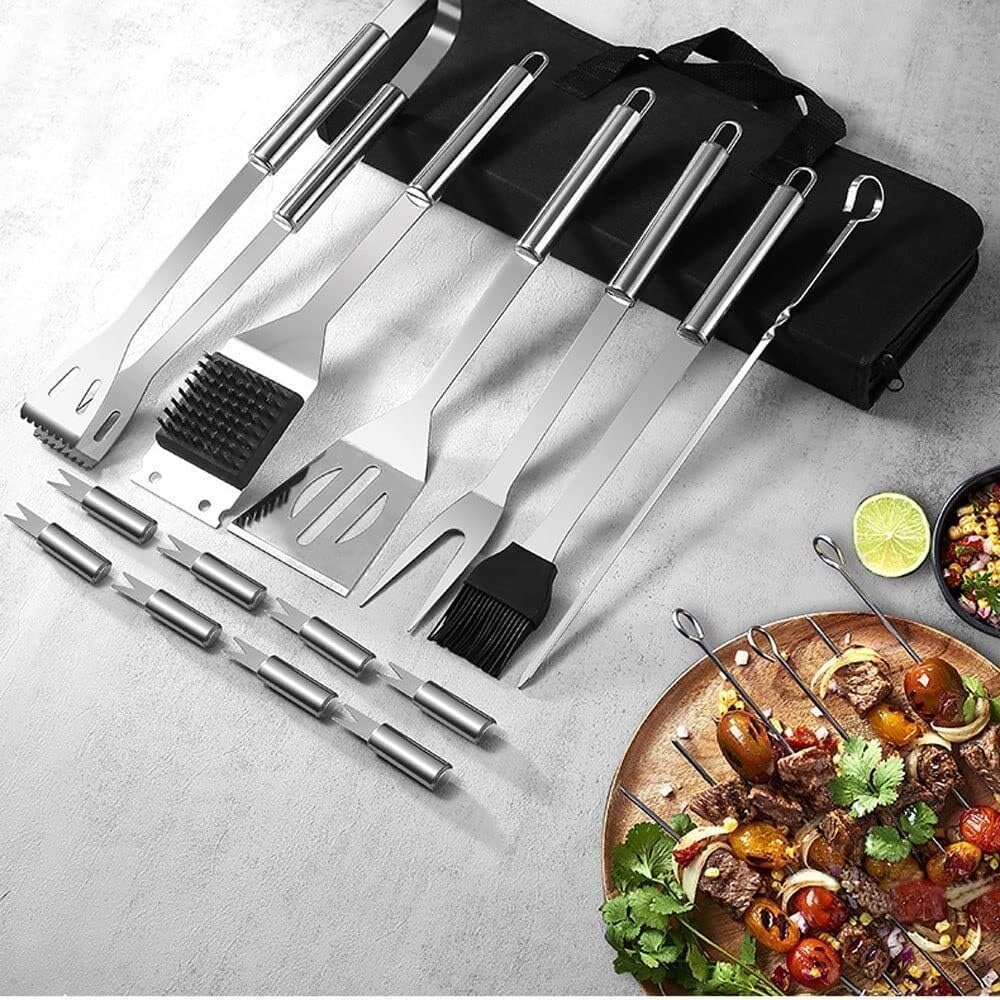 Kit de 20 Accesorios para Barbacoa de Camping, Juego de Herramientas de Acero Inoxidable, Hombres y Mujeres.