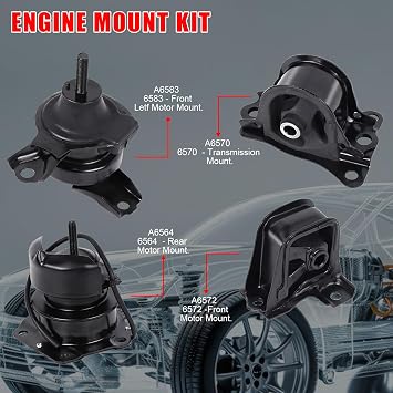 エンジンモーターマウント 4個 ホンダ アコード シリンダー 2.3l L4 オートマチックトランスミッション 1998-2002 アフターマーケットパーツ用 エンジンモーターマウント Oe A6583 A6564 A6572 A6570の交換用