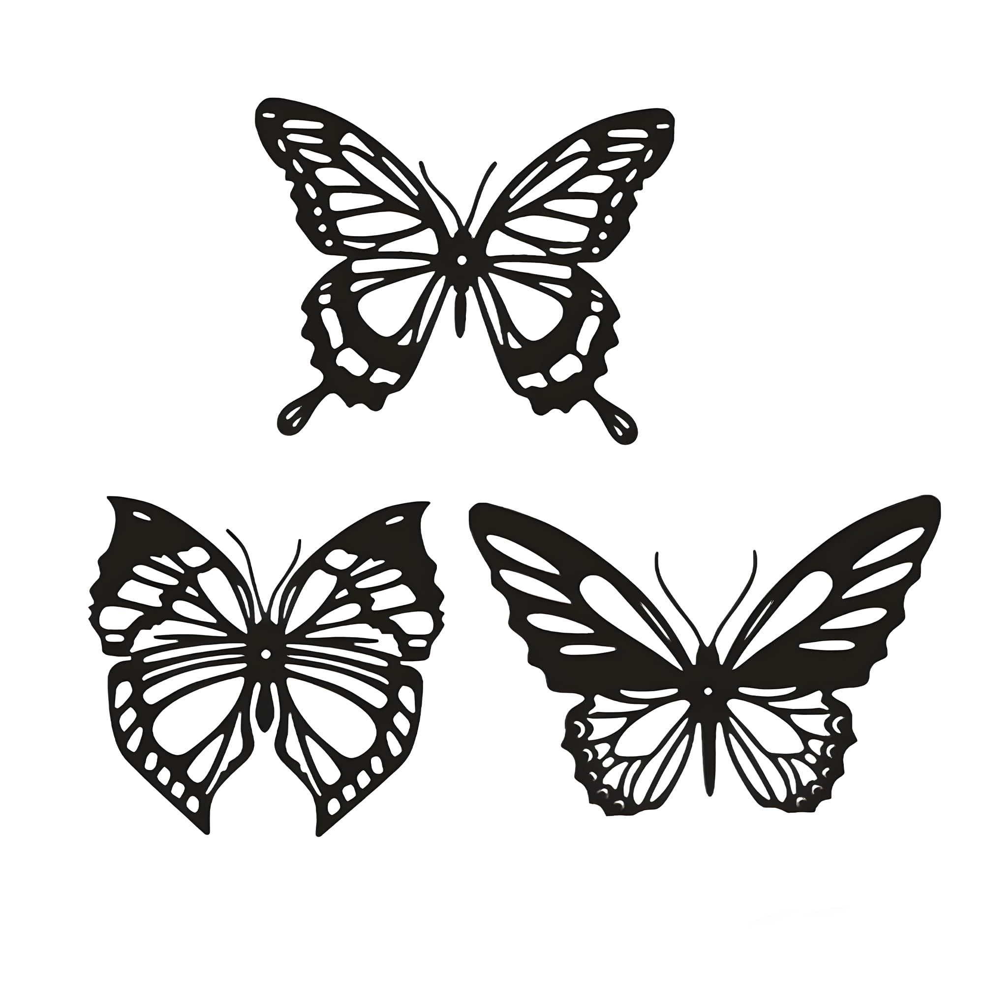 Zercart Butterfly Wall Art Decor Metal Black 3PCS Mural Butterfly Hanging Decor 3D Butterflies Wall Sculptures Garden Wall Art for Home Bathroom Garden Yard Fence