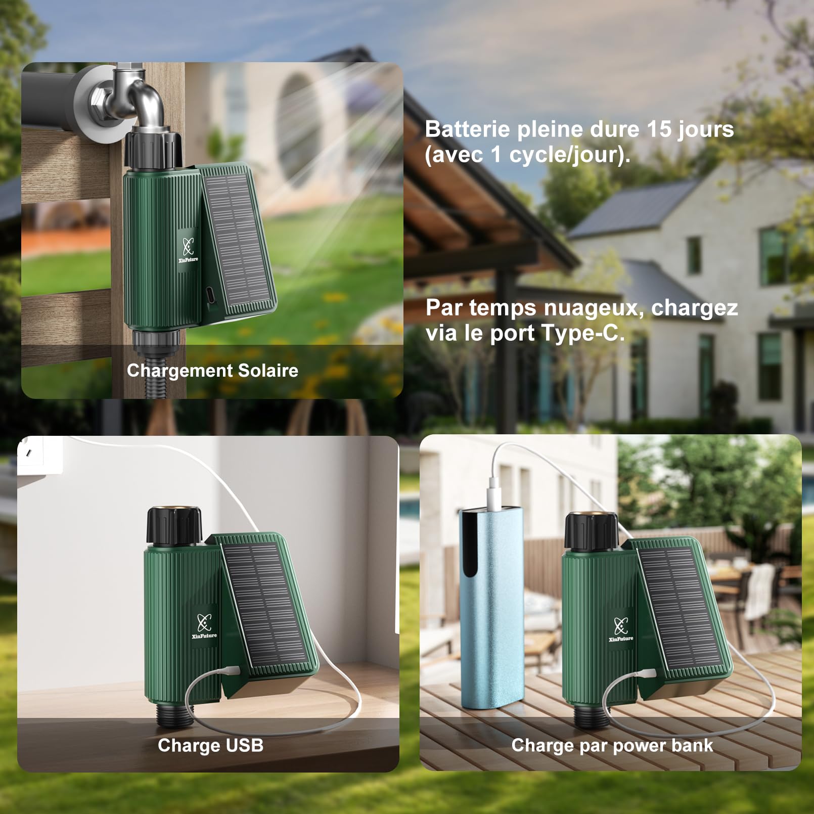 Programmateur Arrosage Automatique Solaire, Minuterie Arrosage Automatique pour Jardin, Système D'irrigation Automatique, Compatible avec Alexa/Google Home, Contrôle de I'irrigation pour Pelouse