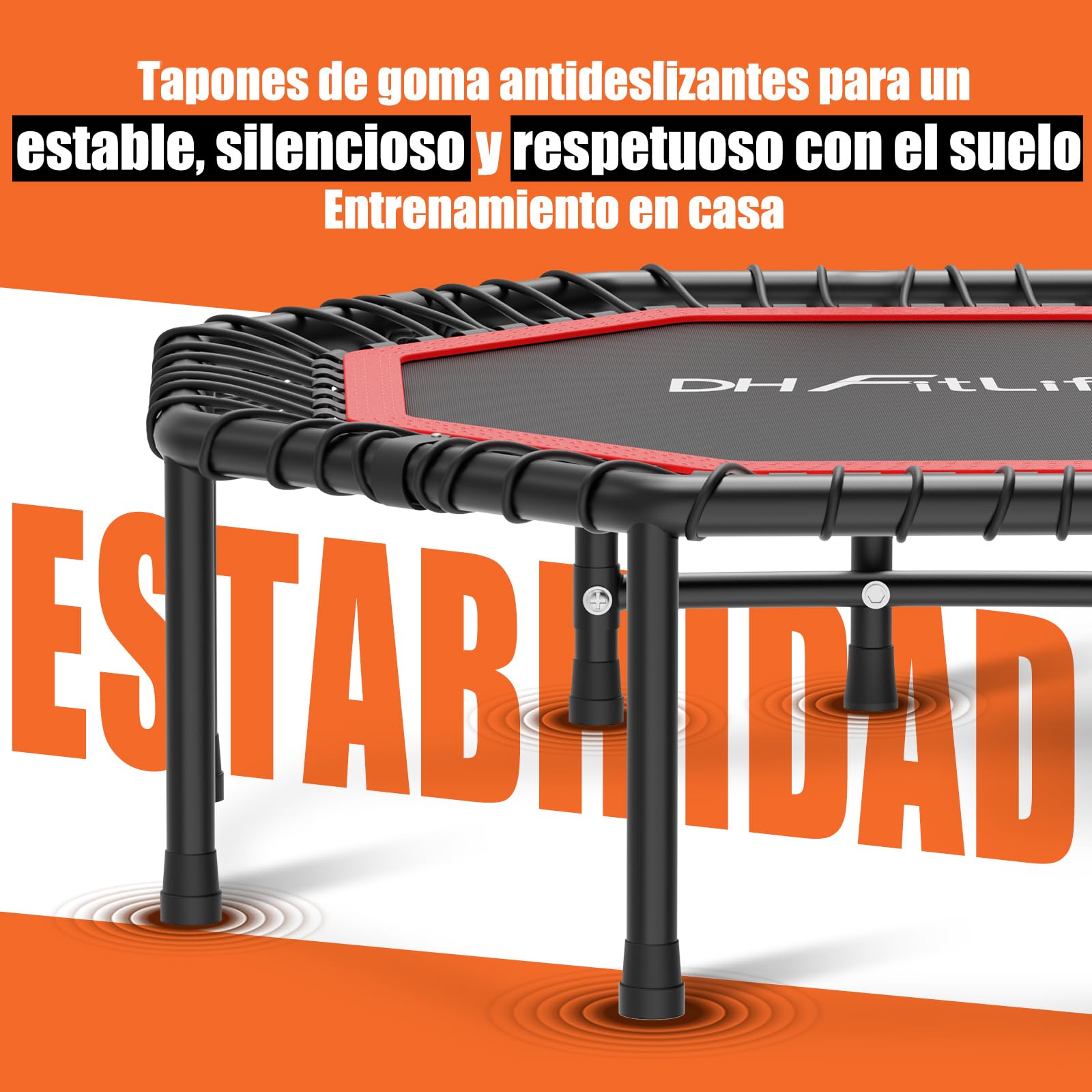 DH FitLife Cama Elástica Fitness Interior Ø121 cm, Trampolín Plegable sin Montaje, Capacidad 150 kg, Mango Ajustable 3 Niveles, Bajo Ruido y Estructura Estable para Adultos