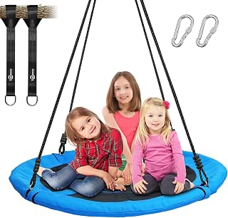 Trekassy 40 Inch Saucer Tree Swing 700lb Capacity - Waterproof 900D Oxford, Steel Frame, Straps for Kids Adults Outdoor Fun, Blue
