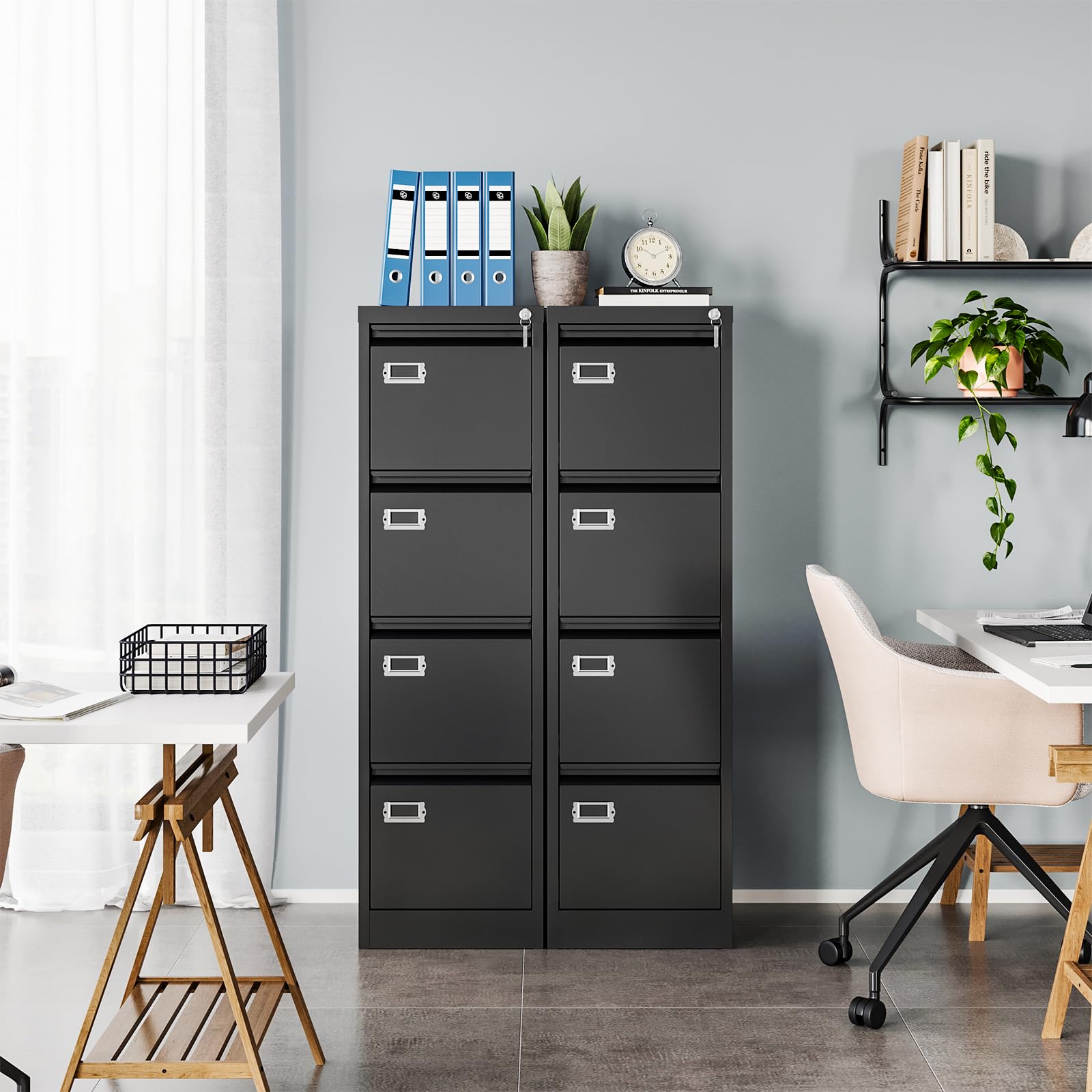 MIIKO 4 Drawer Filing Cabinets with Lock, Metal File Cabinet with 4 Drawers, Home Office File Folders Cabinet for Letter Legal A4 File Size