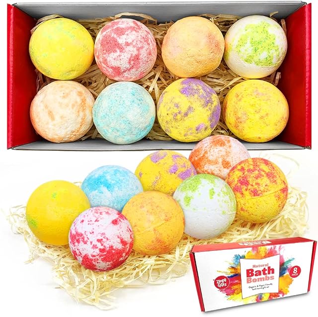 8 x Bath Bombs Value Women's Xmas Gift Set from Zimpli Gifts, Ideal present for Women, Girls, Her for Christmas, Handmade, Moisturising, Organic and Cruelty Free (Colours May Vary)