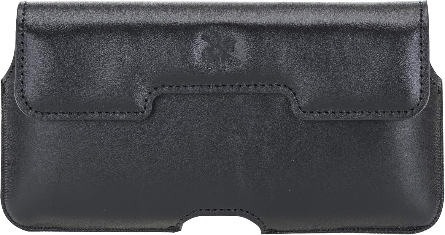 Venito Rome Universal Leather Holster Compatible with iPhone 14-13-12 Pro Max, Galaxy S23-S22-S21-S2 (Ultra-Plus) Note 2 Ultra and The Phones with Screen Size 6.5 inches or Smaller (Antique Black)