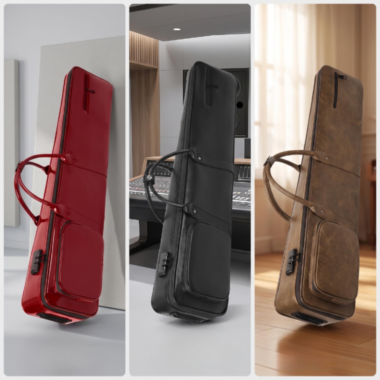 kowaku Estuche para Erhu Portátil, Style to 1, Rojo, Rojo, Cuero Lacado Brillante