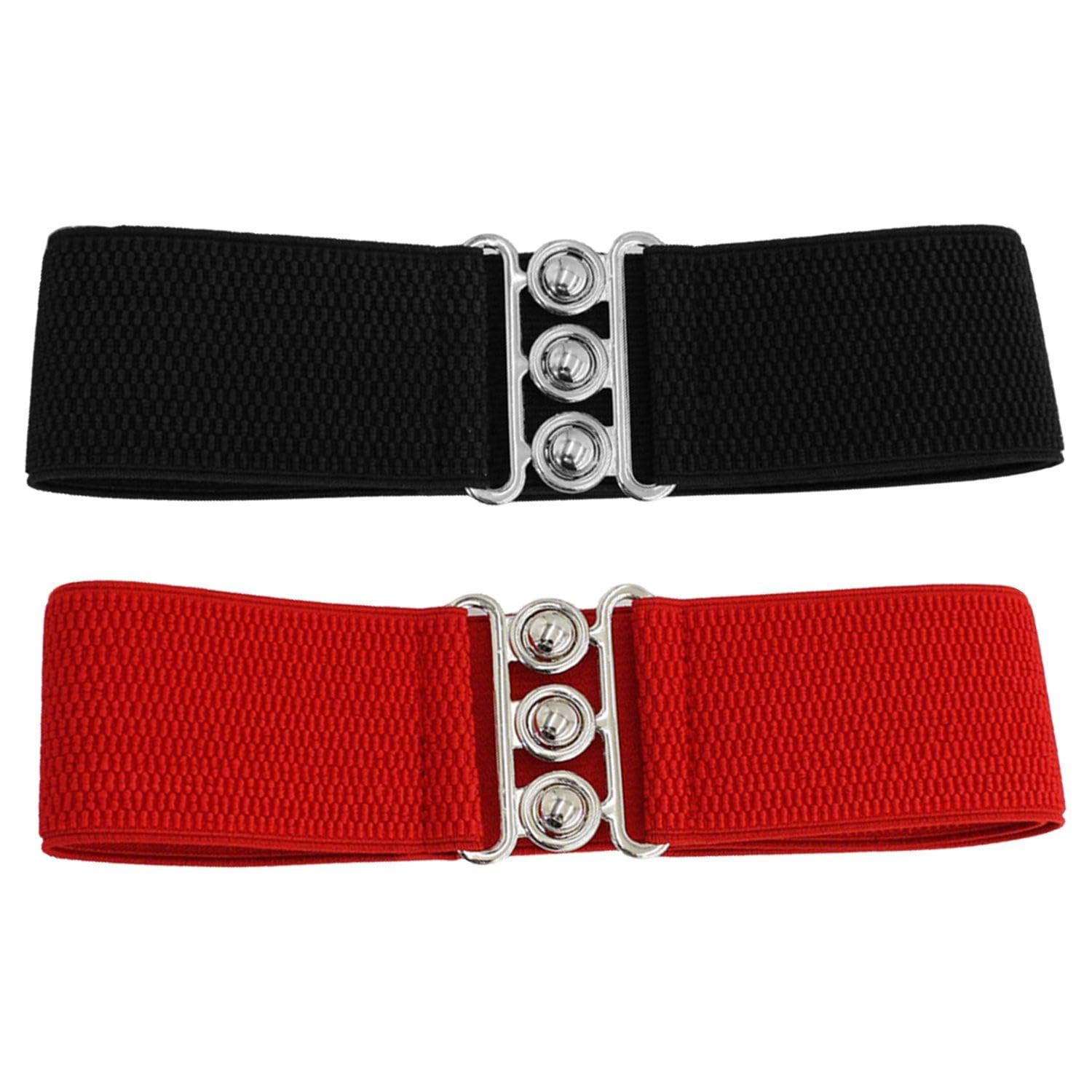 2 Pieces Retro Waistband, Wide Belt For Women, Elastic Elastic Belt For Women, Clothing Accessories For Women (Red, Black).