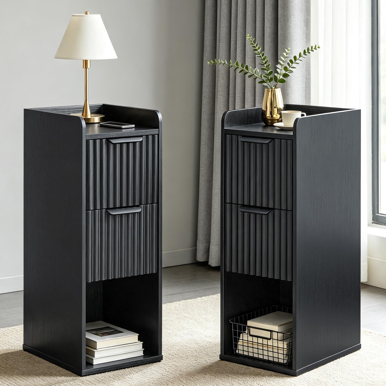 LYNCOHOME Narrow Side Table Set of 2, 2-Drawer Bedside Table，End Table — image 1