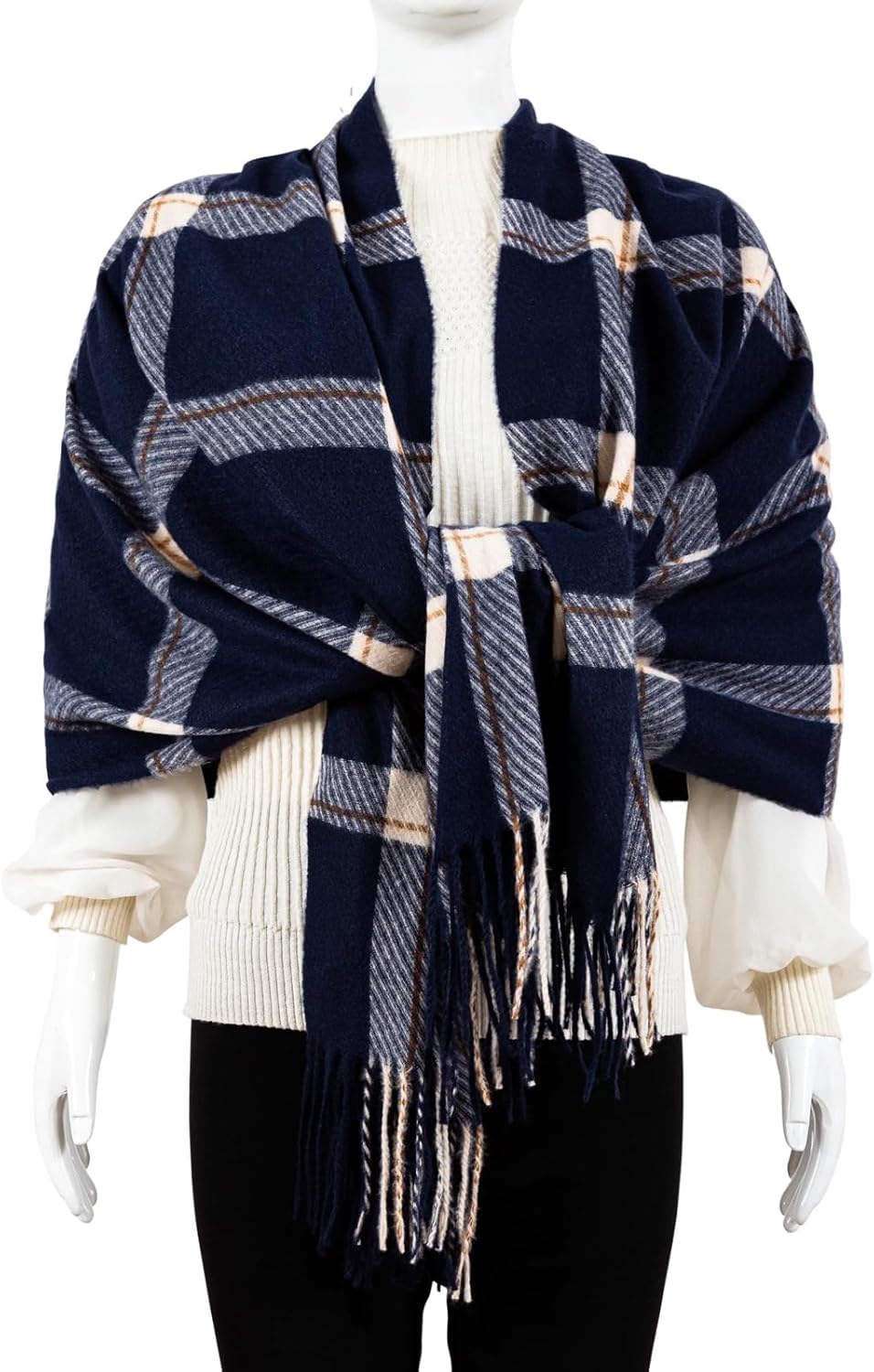 AUSEKALY Winter Women Scarf Soft Cashmere Feel Plaid Shawl Tassels Large Oversized Wrap - Image 6