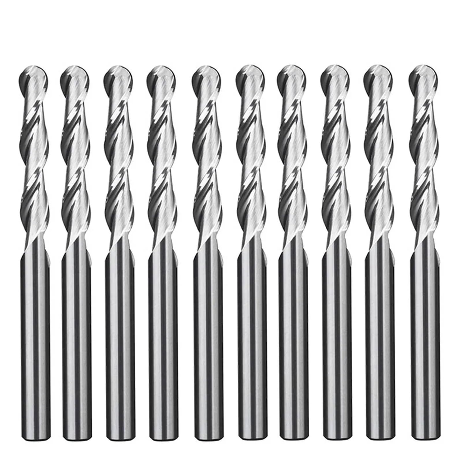 10 stücke 3,175mm Schaft Ball Nase Ende Mühle 2 Flöten Spirale Fräser CNC Gravur Carving Router Bit for MDF PVC Werkzeug Set(3.175x42)