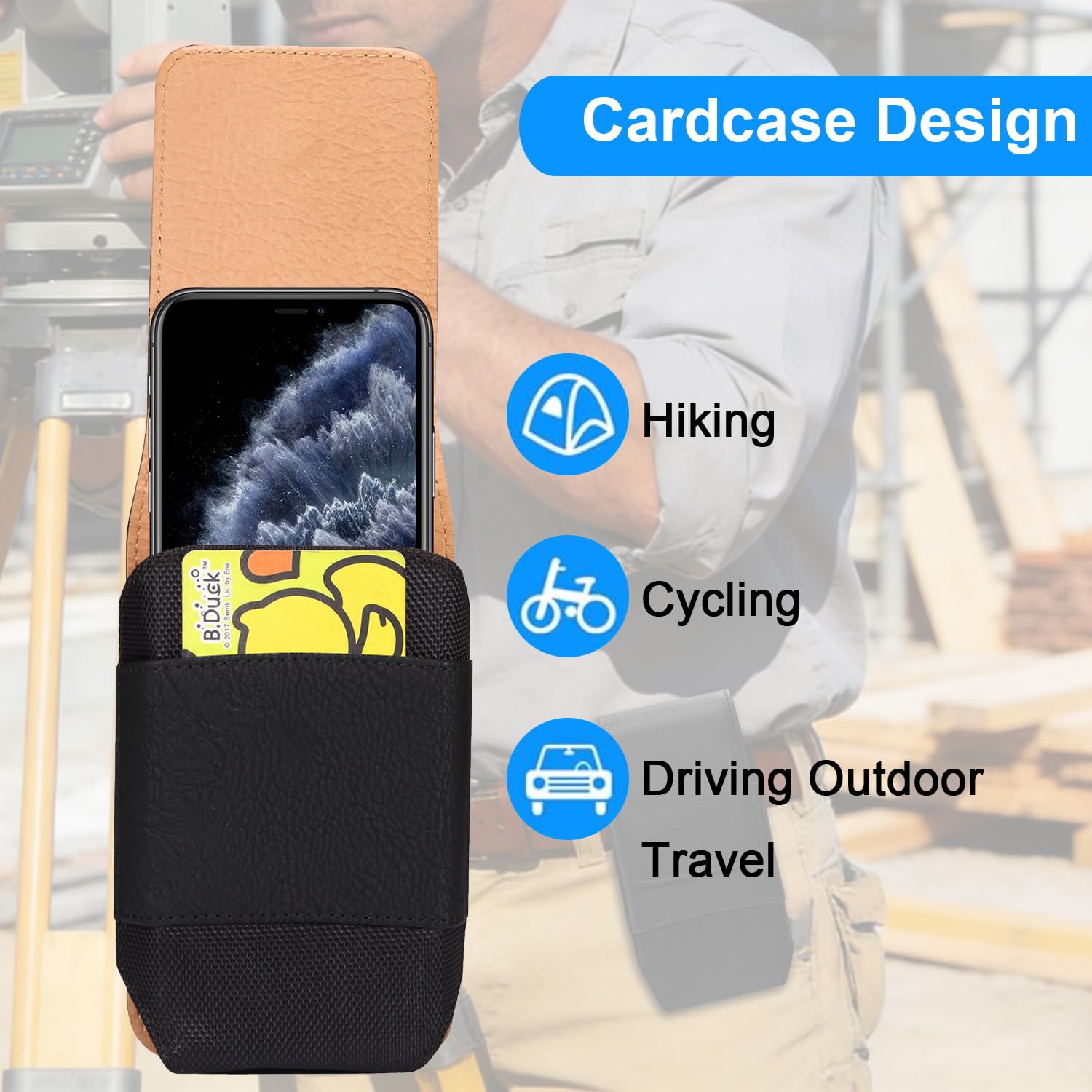Funda para cinturón de piel para hombre, universal, para iPhone 17, 16, 15, 14, 13, 12, 7, 8, Samsung Galaxy S10e, S9, S8, S7, S6, 6,1 pulgadas, vertical, soporte con soporte para tarjetas, color